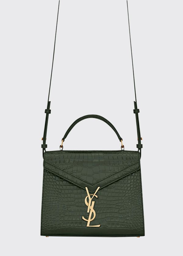 Cassandre Mini Monogram YSL Shiny Stamped Croc Top-Handle Bag