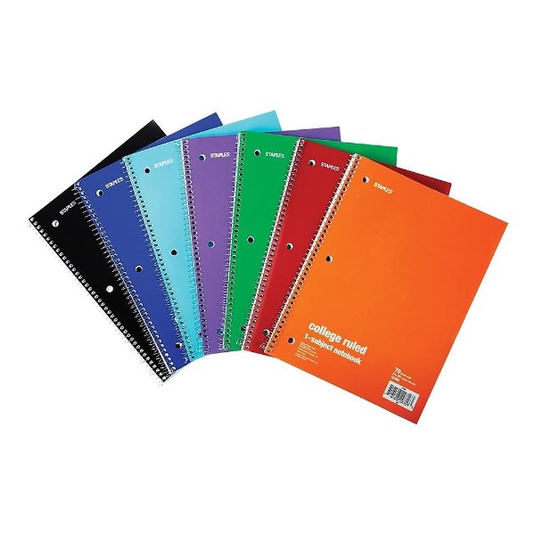 1-Subject Notebook, 8" x 10.5", College Ruled, 70 Sheets, Assorted (27498M)