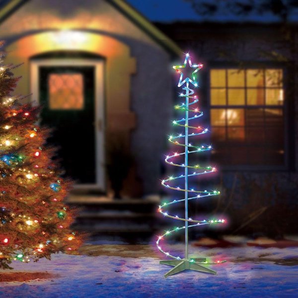  5.5 ft. Color Blast Remote Controlled RGB LED 96-Light Spiral Tree - 5 Points Star-LJ096001NUA1 - The Home Depot