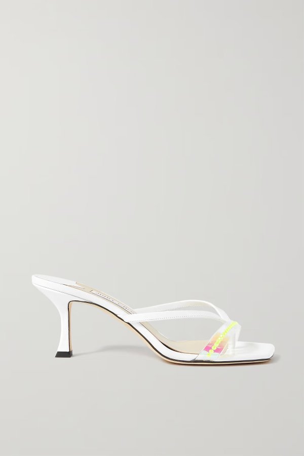 Maelie 70 patent-leather and crystal-embellished iridescent PVC sandals