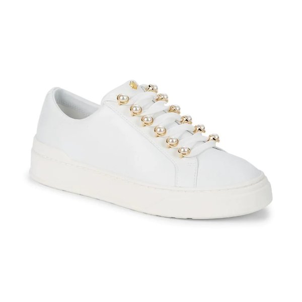Excelsa Faux Pearl-Embellished Leather Sneakers