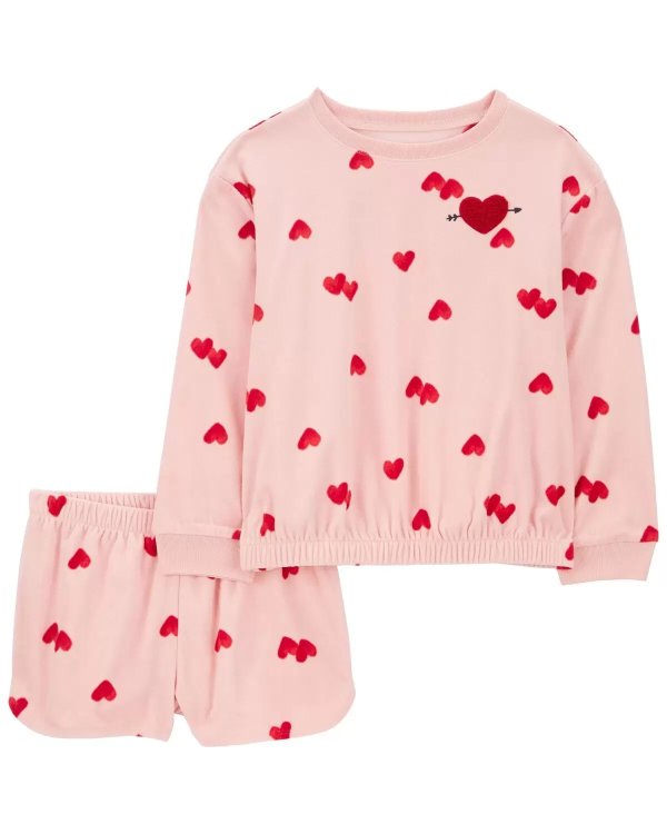 Kid 2-Piece Heart Fleece Pajamas