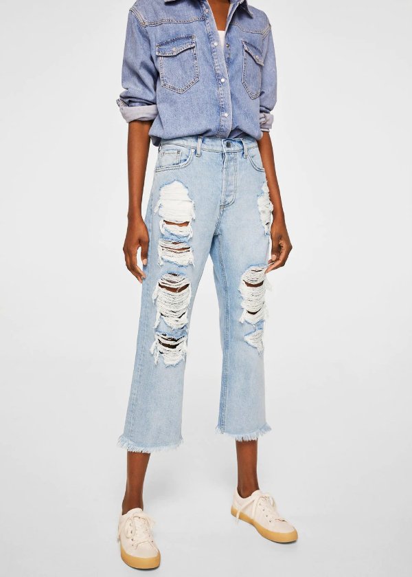 Decorative rips relaxed jeans - Women | OUTLET USA