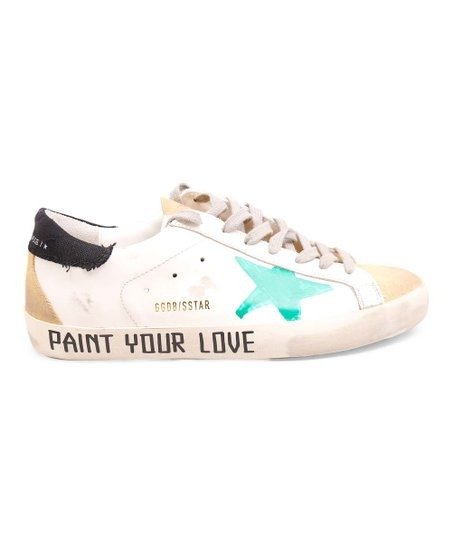 | White & Aqua 'Paint Your Love' Superstar Leather Sneaker - Men