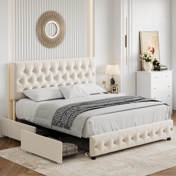 Huyen Upholstered Storage Platform Bed with Adjustable Tufted Headboard and 4 Drawers