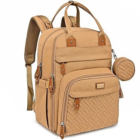 Diaper Bag Backpack - Baby Essentials Travel Tote - Multi function Waterproof Diaper Bag, Travel Essentials Baby Bag with Changing Pad, Stroller Straps & Pacifier Case - Unisex, Beige