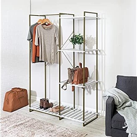 Freestanding Open Metal Closet Wardrobe, Olive and White WRD-09131 Olive