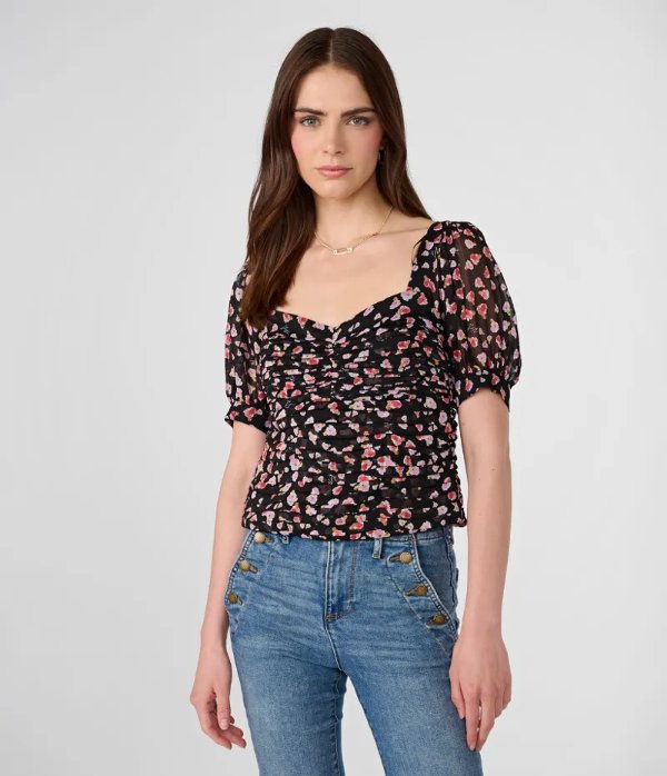 RUCHED CROPPED FLORAL TOP