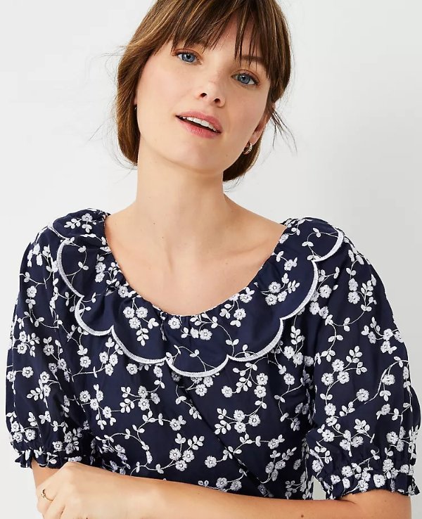 Tall Floral Ruffle Boatneck Blouse | Ann Taylor