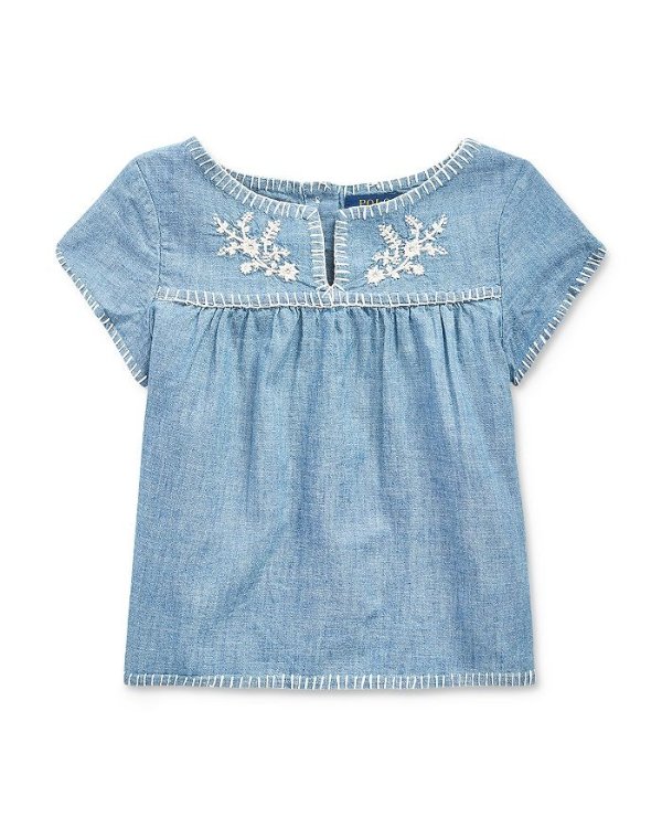 Girls' Cotton Embroidered Chambray Top - Little Kid