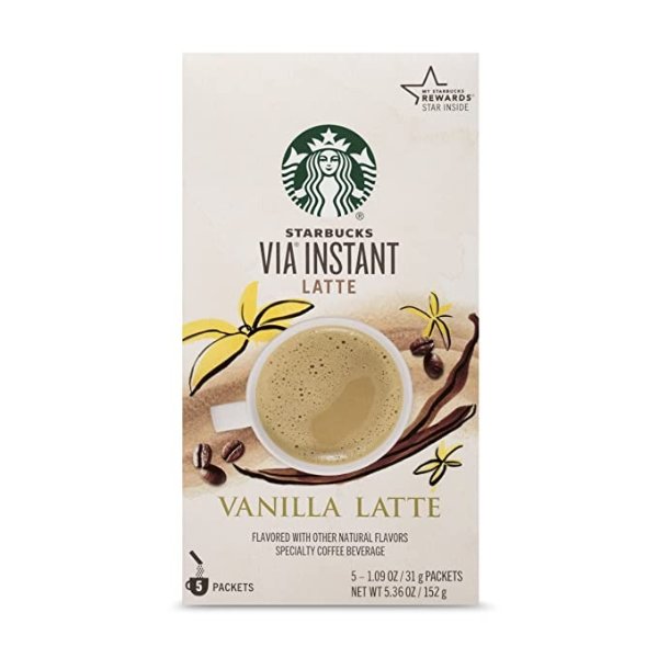VIA Instant Coffee Flavored Packets — Vanilla Latte — 1 box (5 packets)