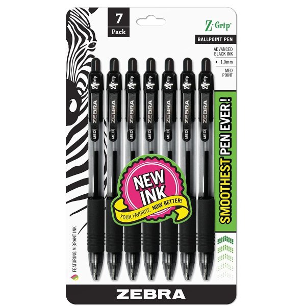 Zebra Pen Z-Grip Retractable Ballpoint Pen Black Ink, 7 Pack