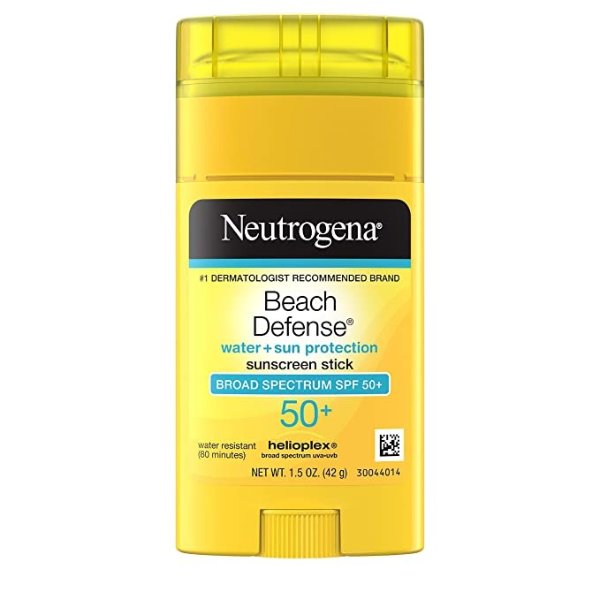 Beach Defense Water-Resistant Sunscreen Stick with Broad Spectrum SPF 50+, PABA-Free and Oxybenzone-Free, UVA/UVB Protection, Face & Body Sunscreen Stick, 1.5 oz