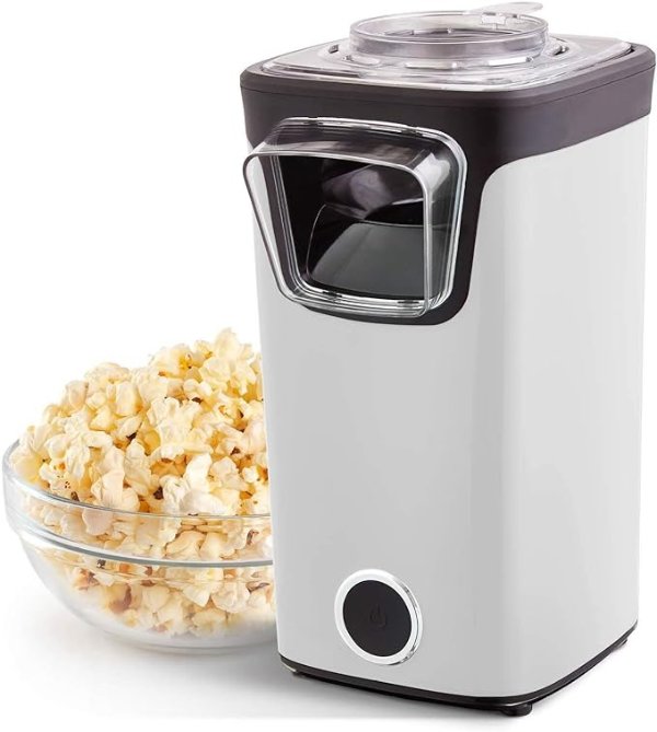 Turbo POP Popcorn Maker with Measuring Cup to Portion Popping Corn Kernels + Melt Butter, 8 Cup Popcorn Machine - White
