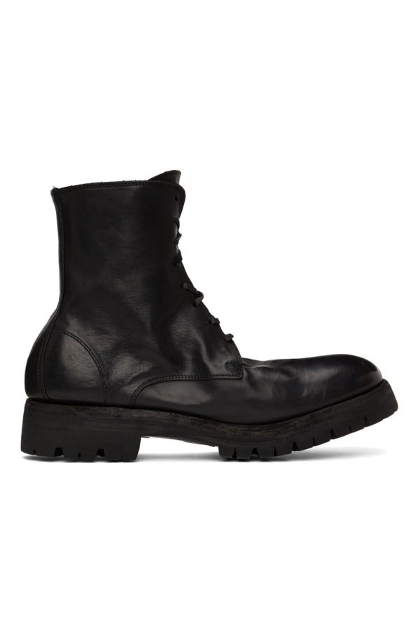 Black Leather Lace-Up Boots