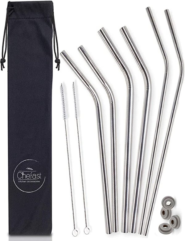 Stainless Steel straw - 3x2 Combo Kit - Reusable Drinking Straws for Everything From 30 oz Yeti Tumbler to Thick Smoothies - Cleaning Brushes, Long Case, and Silicone Rings Included