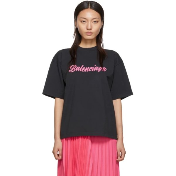 - Black & Pink Glossy Back Pulled T-Shirt