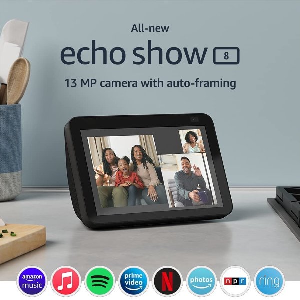 全新第二代 Echo Show 8 带Alexa语音助手智能屏