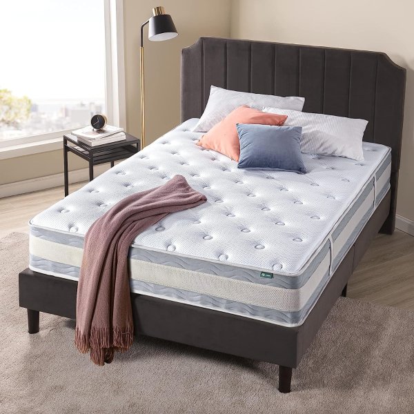 12 Inch Comfort Support Cooling Hybrid Quilted Mattress, Pocket Innersprings for Motion Isolation, Edge Support, King, White