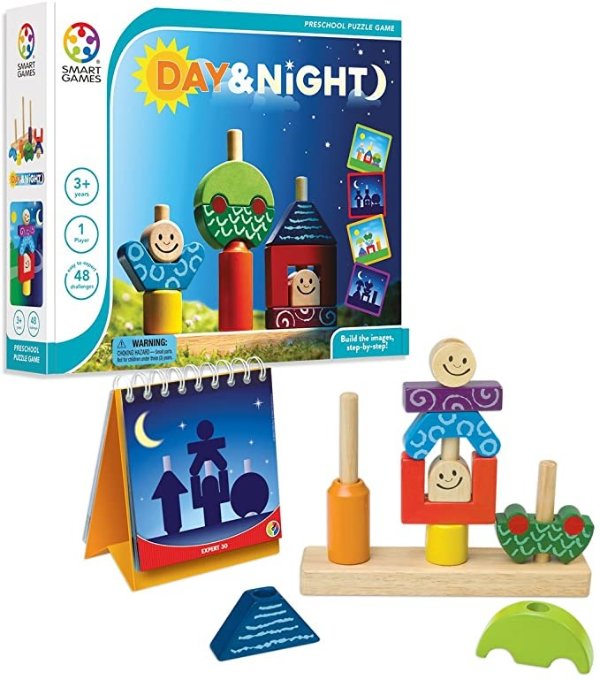 Day & Night Wooden Cognitive Skill-Building Puzzle Game Featuring 48 Playful Challenges for Ages 2+