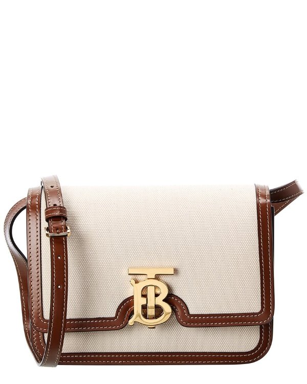 TB Small Two-Tone Canvas & Leather Shoulder Bag