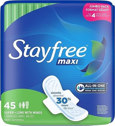 Maxi Super Long Pads with Wings For Women, Reliable Protection and Absorbency of Feminine Periods, 45 count