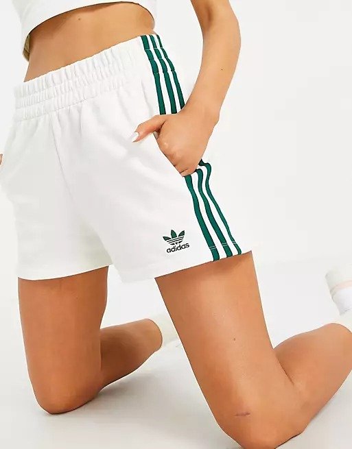 'Tennis Luxe' logo three stripe high waisted shorts in off white