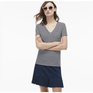 Lacoste Women's Soft Striped Jersey V-Neck T-Shirt