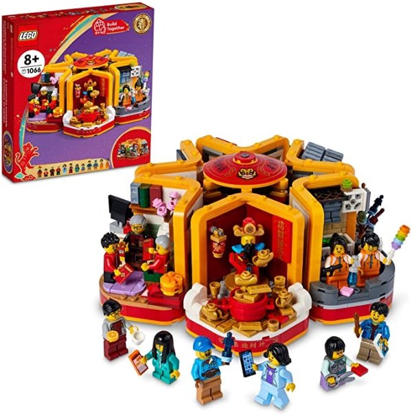 Lunar New Year Traditions 80108 Building Kit; Gift Toy for Kids Aged 8 and Up; Building Set Featuring 6 Festive Scenes and 12 Minifigures, Including The God of Wealth (1,066 Pieces)