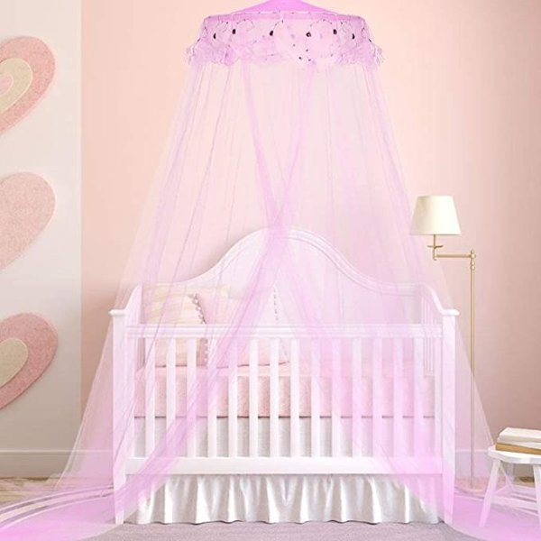 Bed Canopy Lace Mosquito Net for Baby, Kids, Adults, Round Lace Dome Princess Mosquito Net Tent Reading Nook Games House Easy Installation Hanging (Purple)