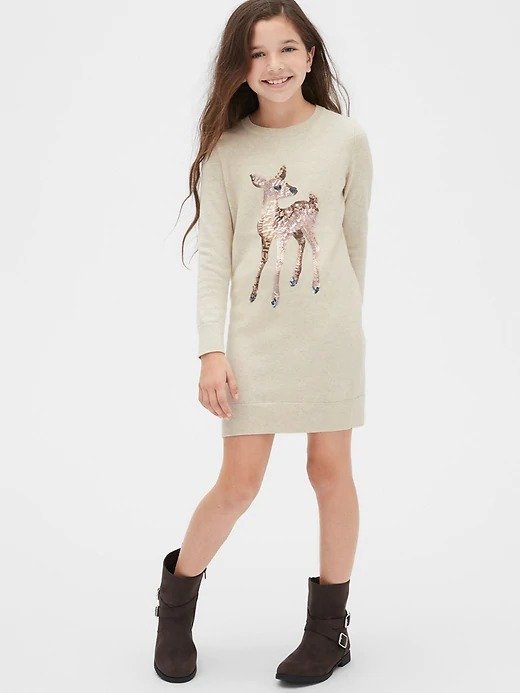 Kids Sequin Graphic Sweater Dress