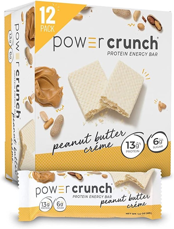 Power Crunch Whey Protein Bars, High Protein Snacks with Delicious Taste, Peanut Butter Creme, 1.4 Ounce (12 Count)