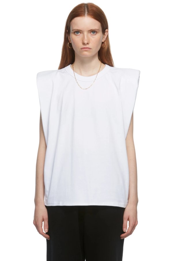 White Padded Shoulder Eva T-Shirt