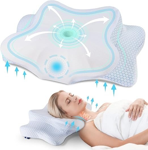 Cervical Pillow for Neck Pain Relief,Contour Memory Foam Pillow,Ergonomic Orthopedic Neck Support Pillow for Side,Back and Stomach Sleepers with Breathable Pillowcase-Blue