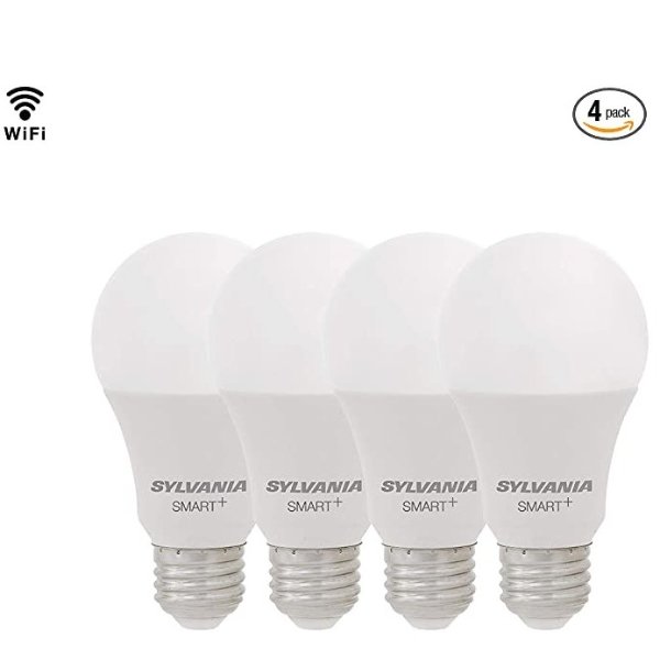 SMART+ WiFi Soft White Dimmable A19 LED Light Bulb, 60W Equivalent, Works with Amazon Alexa and Hey Google, 4 Pack