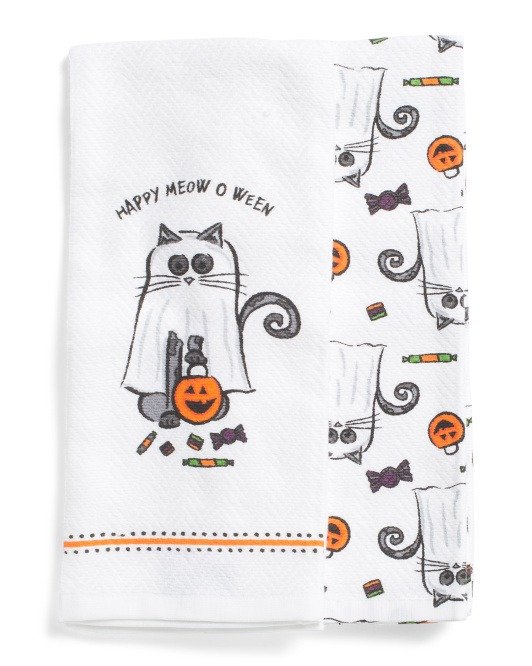 Set Of 2 Happy Meow O Ween Kitchen Towels