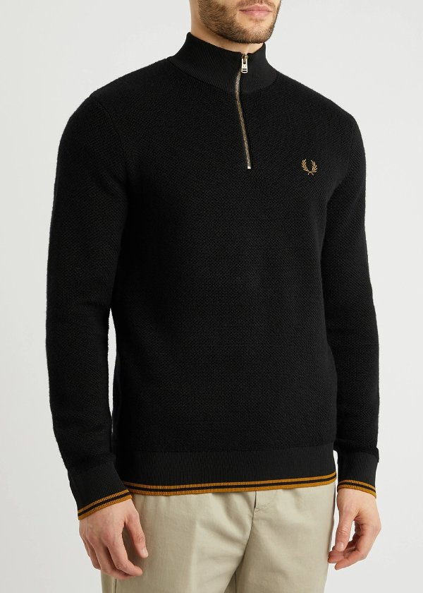 K2557 black wool-blend half-zip sweatshirt毛衣