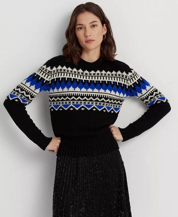 Women's Fair Isle Wool-Blend Crewneck Sweater, Regular and Petite