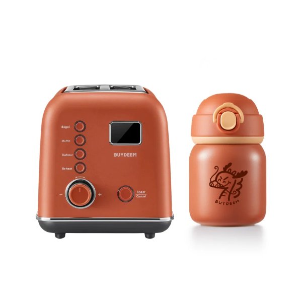 Automatic Digital 2-slice Toaster & Thermos Bottle 200ml - Koi Red Bun