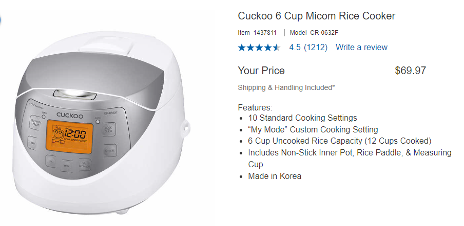 Cuckoo 6 Cup Micom Rice Cooker