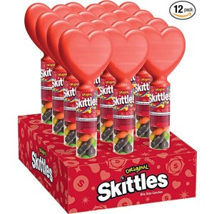 Skittles Original Valentine's Day Candy Filled Heart Cane, 1.50 Ounce (Pack of 12