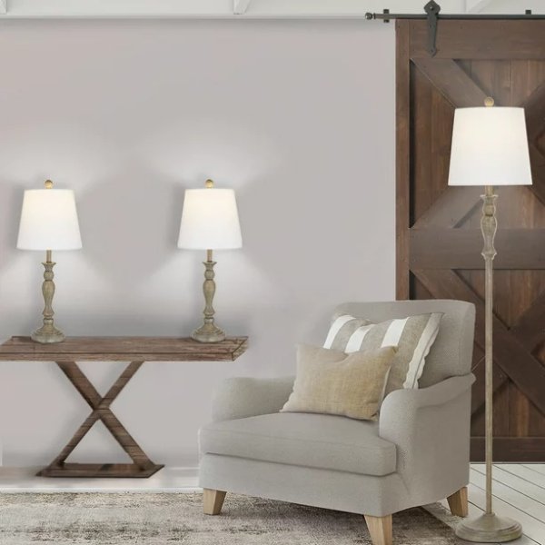 3-Pack Table and Floor Lamp Set