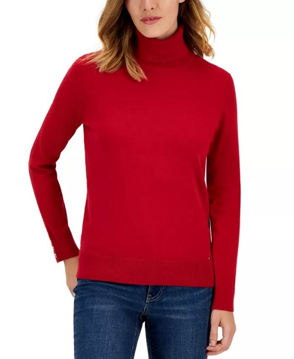 Women's Button-Cuff Turtleneck Stella Sweater