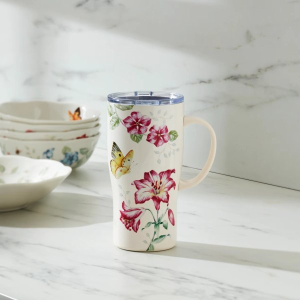 Butterfly Meadow Pink Stainless Car Coffee Mug