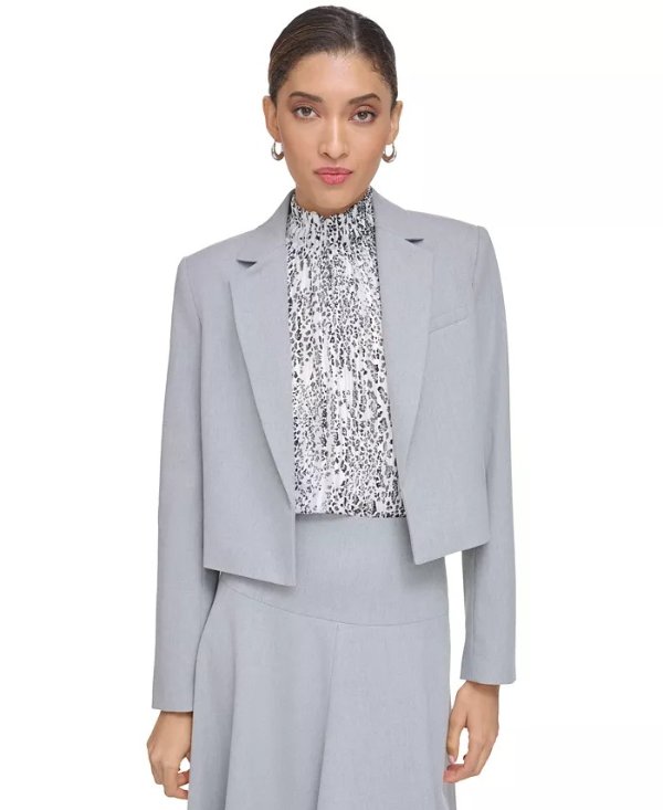 Women's Grey Cropped Open-Front Blazer