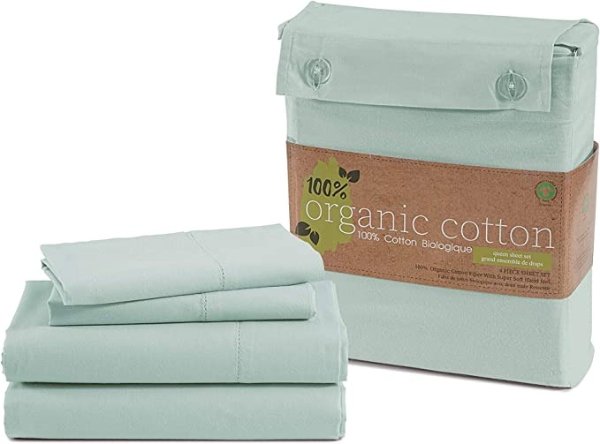 LANE LINEN 100% Organic Cotton Cloud Blue Queen Sheet Set, 4-Piece Percale Weave Ultra Soft Best Bedding Sheets for Bed, Breathable, Fits Mattress Upto 15" Deep