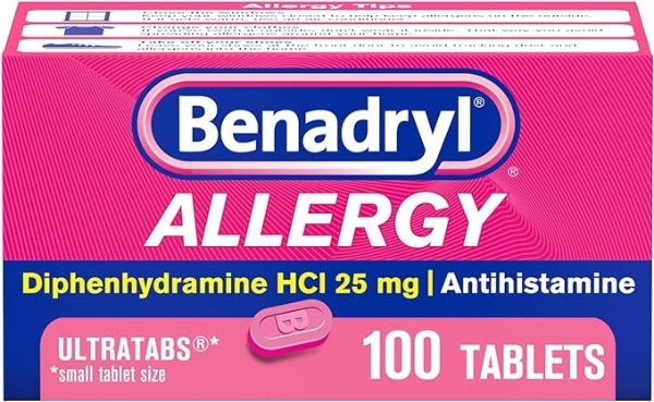 Ultratabs Antihistamine Allergy Relief Tablets, Diphenhydramine HCl 25mg, 100 ct