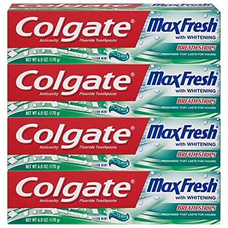 Max Fresh Whitening Toothpaste with Breath Strips, 6 Oz, Limited Edition, Clean mint, 24 Ounce (Pack of 4)