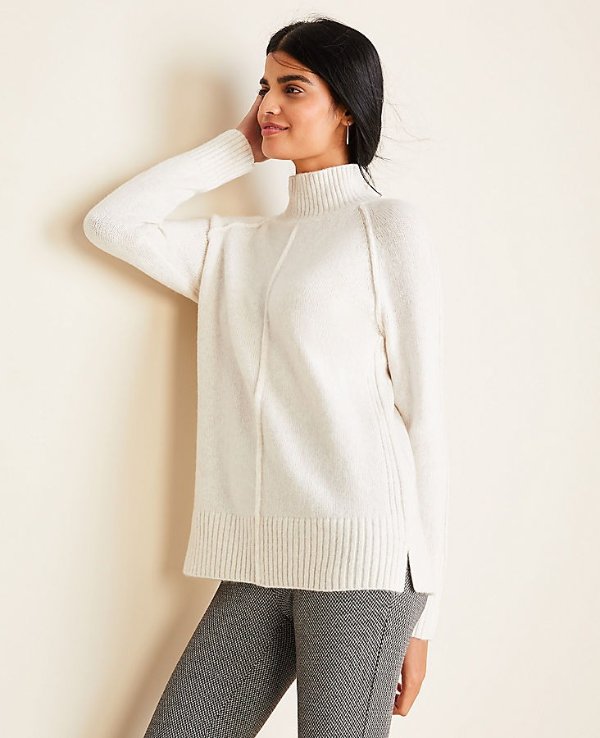 Seamed Turtleneck Tunic Sweater | Ann Taylor