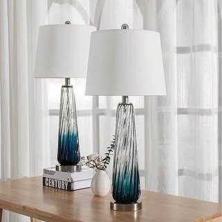 28.75" Gradient Blue Bedside Table Lamp Set (Set of 2)